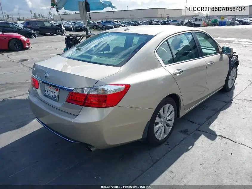 1HGCR2F86DA058434 2013 Honda Accord Sdn Ex-L