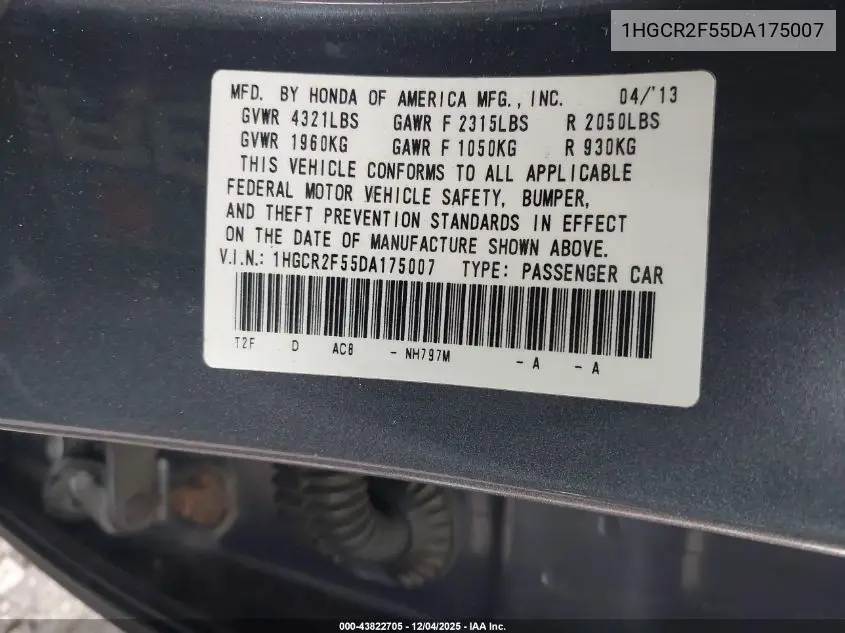 1HGCR2F55DA175007 2013 Honda Accord Sport