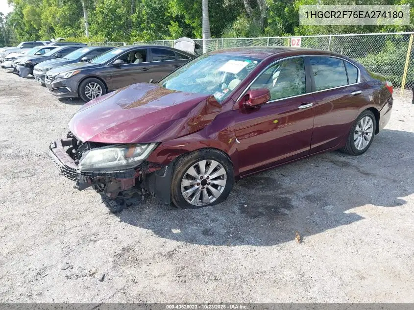 1HGCR2F76EA274180 2014 Honda Accord Ex