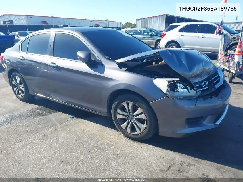 1HGCR2F36EA189756 2014 Honda Accord Lx