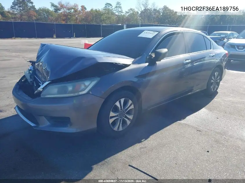 1HGCR2F36EA189756 2014 Honda Accord Lx