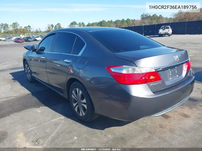 1HGCR2F36EA189756 2014 Honda Accord Lx