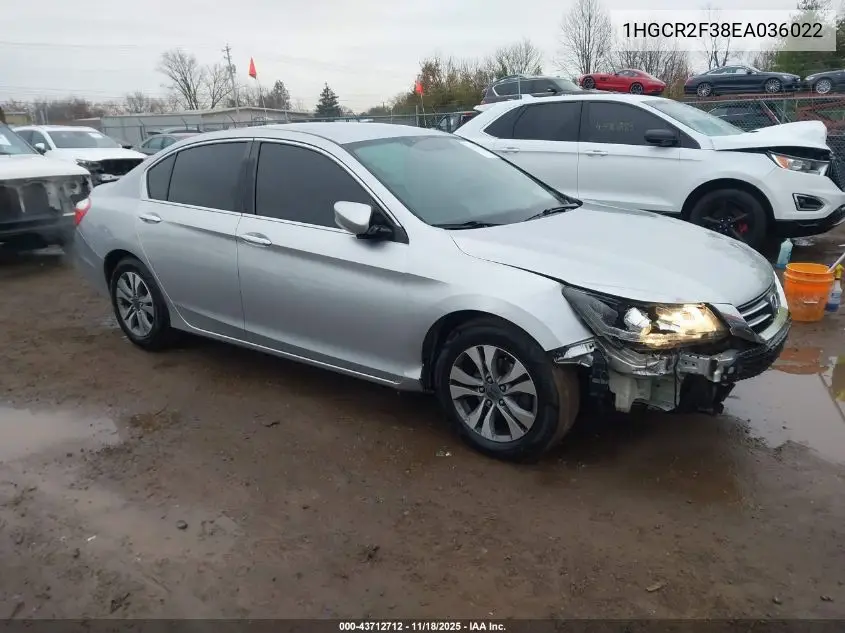 1HGCR2F38EA036022 2014 Honda Accord Lx