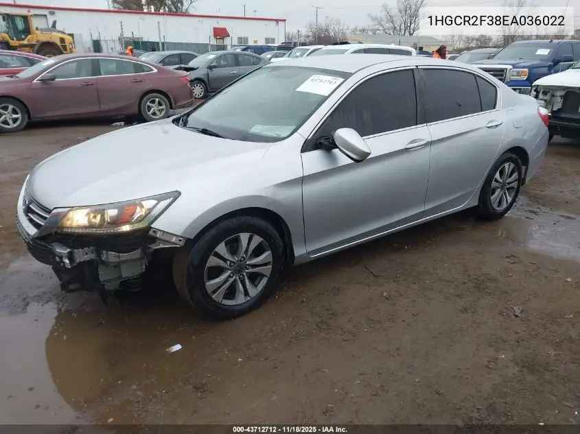 1HGCR2F38EA036022 2014 Honda Accord Lx