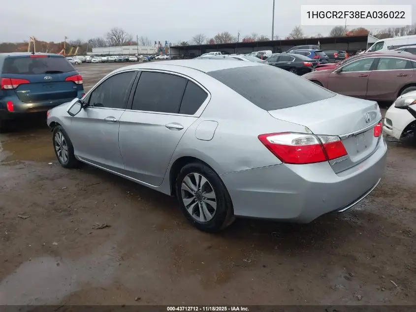 1HGCR2F38EA036022 2014 Honda Accord Lx
