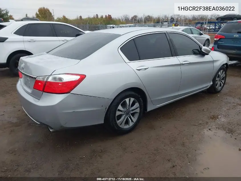 1HGCR2F38EA036022 2014 Honda Accord Lx