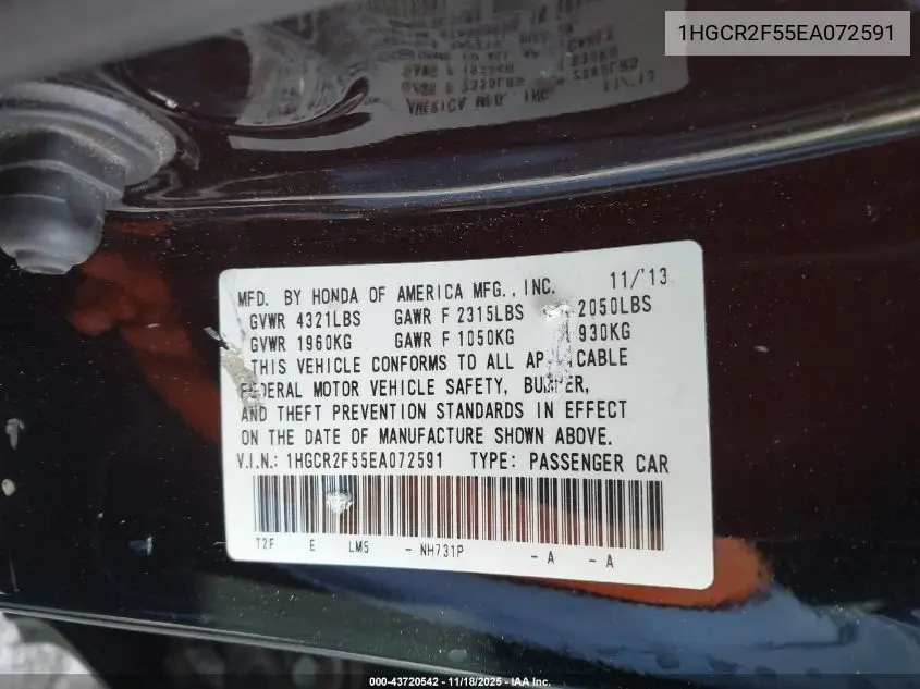 1HGCR2F55EA072591 2014 Honda Accord Sport