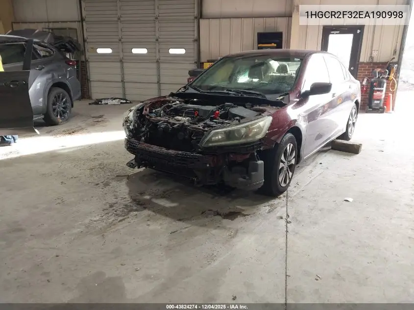 1HGCR2F32EA190998 2014 Honda Accord Lx