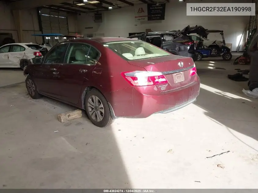 1HGCR2F32EA190998 2014 Honda Accord Lx