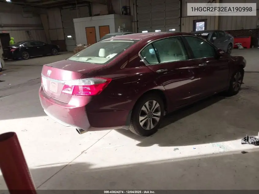 1HGCR2F32EA190998 2014 Honda Accord Lx