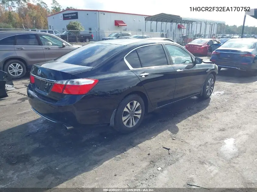 1HGCR2F32EA170752 2014 Honda Accord Lx