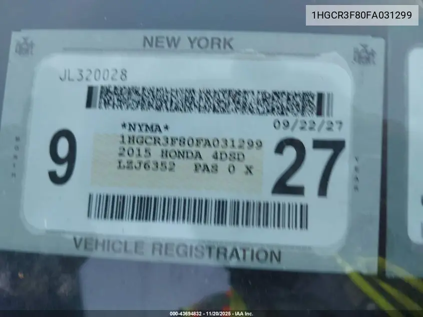 1HGCR3F80FA031299 2015 Honda Accord Ex-L V-6
