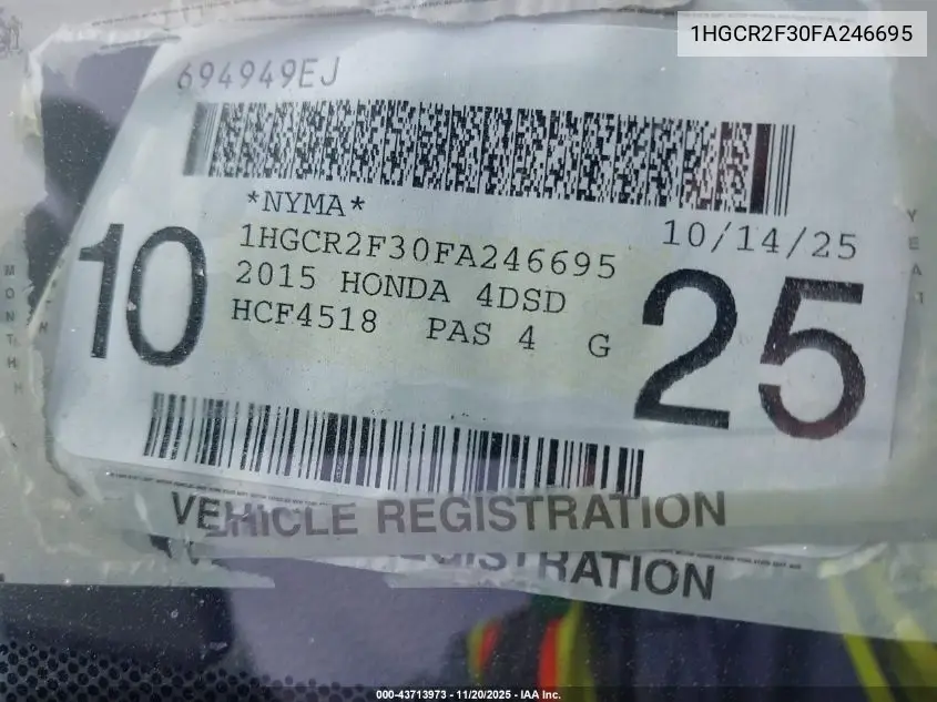 1HGCR2F30FA246695 2015 Honda Accord Lx