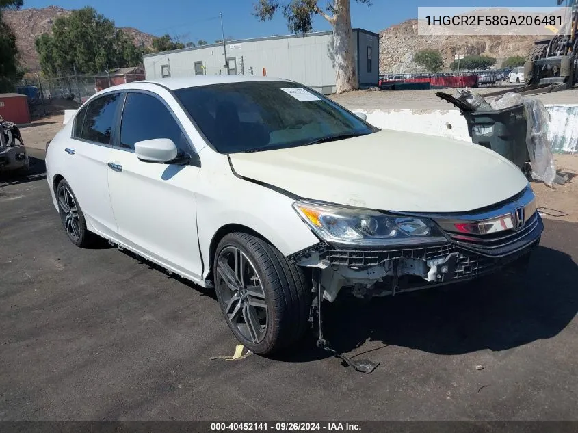 2016 Honda Accord Sport VIN: 1HGCR2F58GA206481 Lot: 40452141