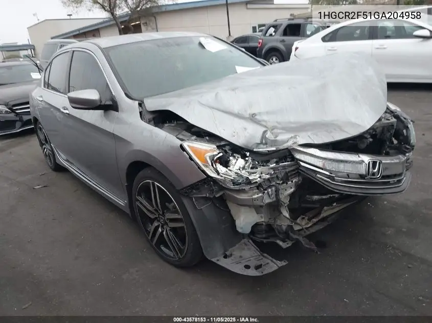 1HGCR2F51GA204958 2016 Honda Accord Sport