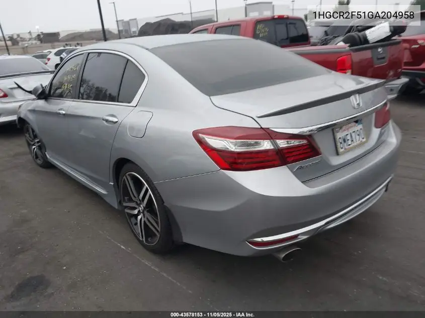 1HGCR2F51GA204958 2016 Honda Accord Sport