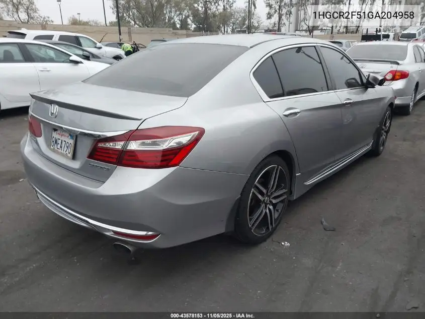 1HGCR2F51GA204958 2016 Honda Accord Sport