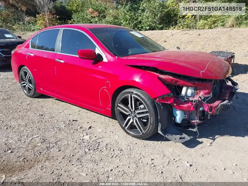 1HGCR2F51GA148519 2016 Honda Accord Sport