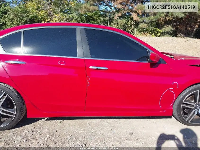 1HGCR2F51GA148519 2016 Honda Accord Sport