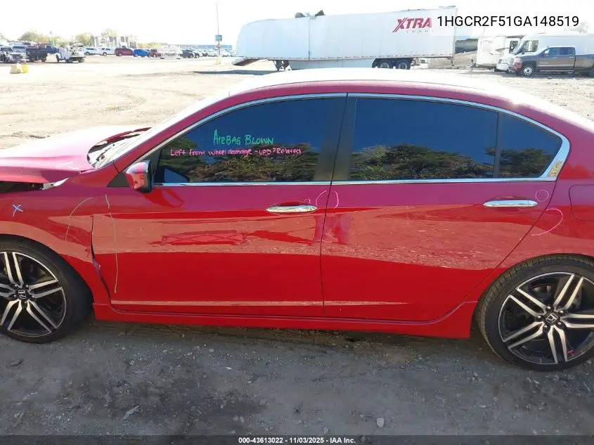 1HGCR2F51GA148519 2016 Honda Accord Sport