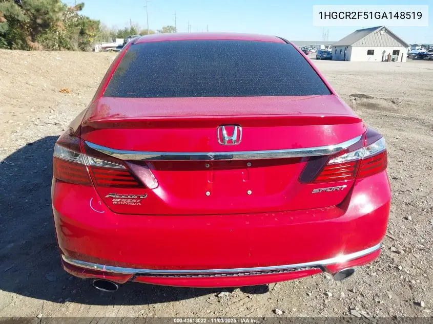 1HGCR2F51GA148519 2016 Honda Accord Sport