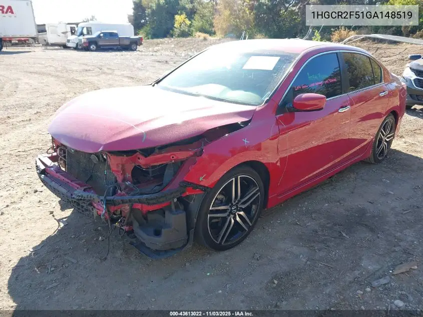 1HGCR2F51GA148519 2016 Honda Accord Sport