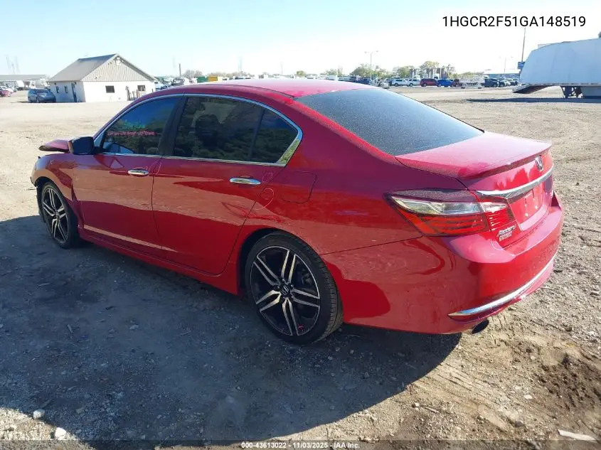 1HGCR2F51GA148519 2016 Honda Accord Sport