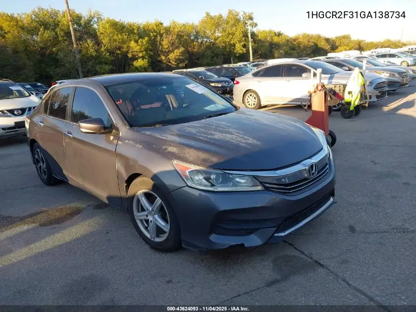 1HGCR2F31GA138734 2016 Honda Accord Lx