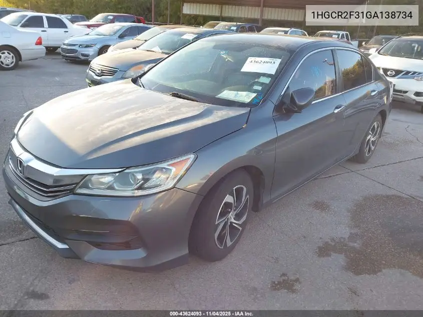 1HGCR2F31GA138734 2016 Honda Accord Lx