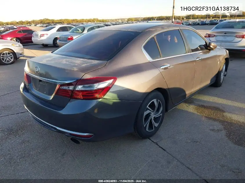 1HGCR2F31GA138734 2016 Honda Accord Lx