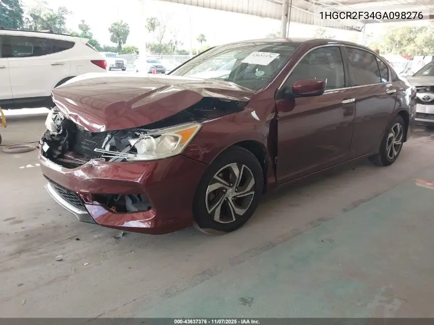 1HGCR2F34GA098276 2016 Honda Accord Lx