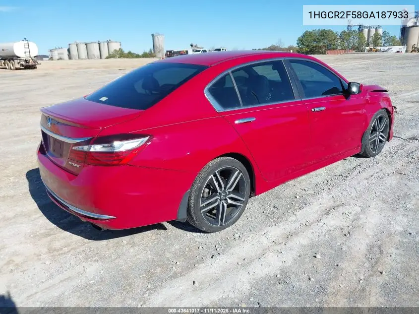 1HGCR2F58GA187933 2016 Honda Accord Sport