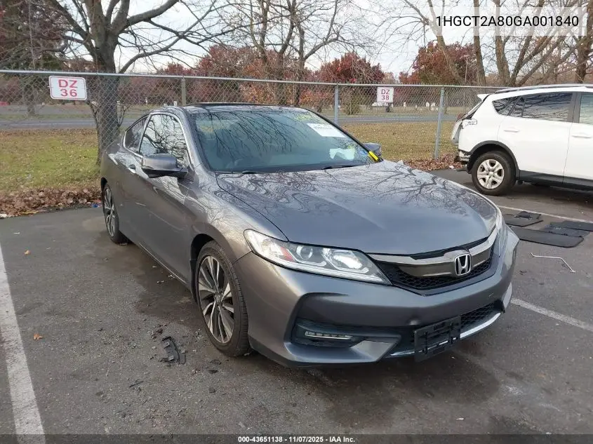 1HGCT2A80GA001840 2016 Honda Accord Ex-L V-6