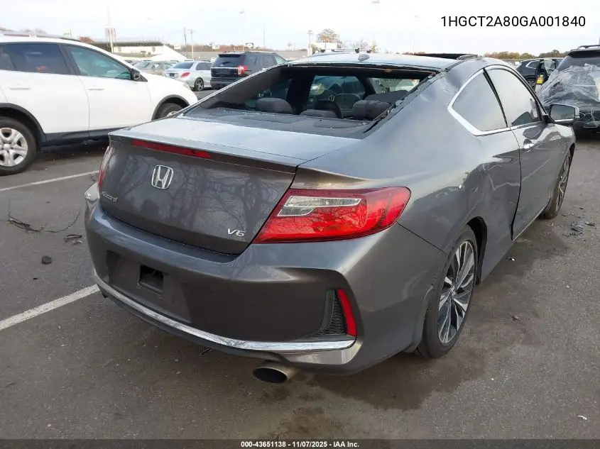 1HGCT2A80GA001840 2016 Honda Accord Ex-L V-6