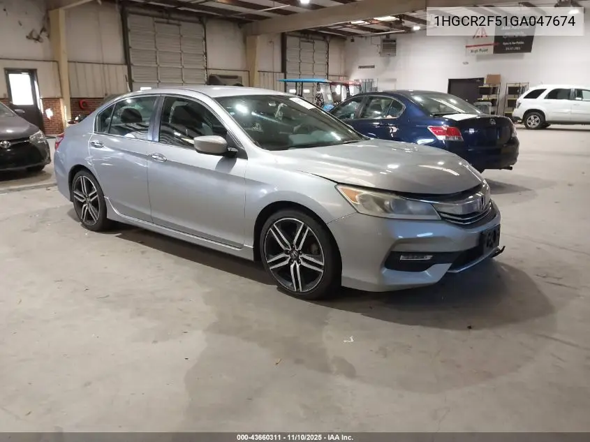 1HGCR2F51GA047674 2016 Honda Accord Sport