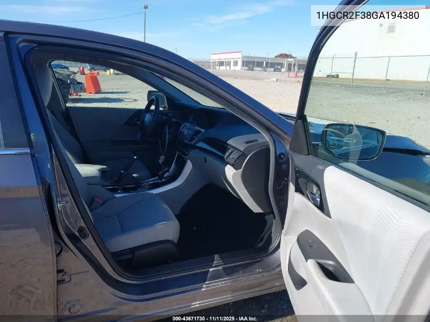 1HGCR2F38GA194380 2016 Honda Accord Lx