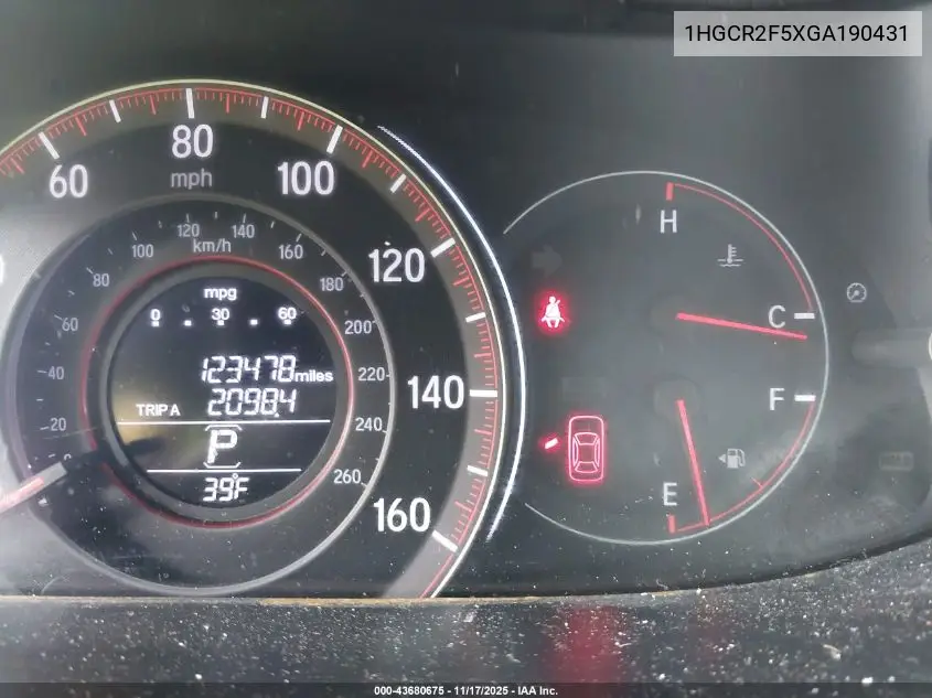 1HGCR2F5XGA190431 2016 Honda Accord Sport