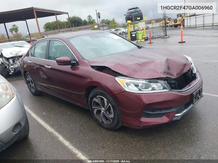 1HGCR2F47GA006960 2016 Honda Accord Lx