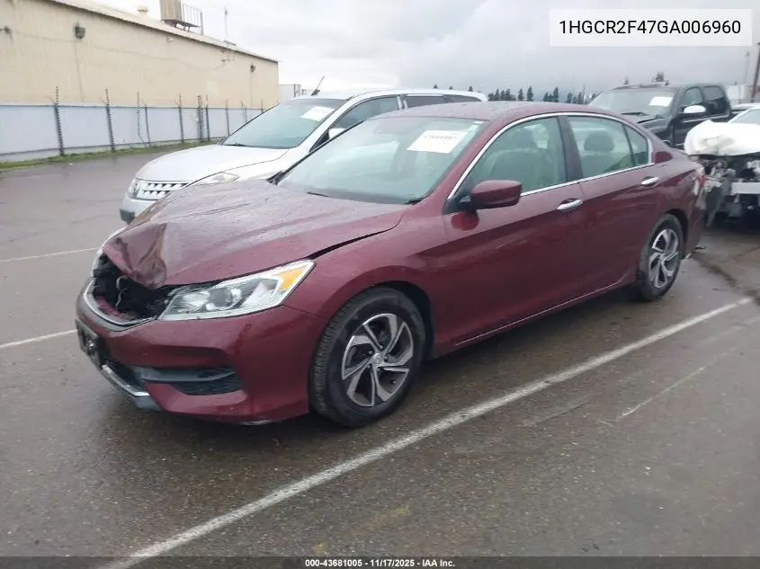 1HGCR2F47GA006960 2016 Honda Accord Lx