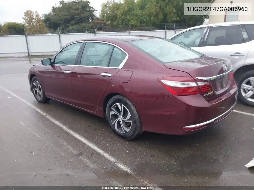 1HGCR2F47GA006960 2016 Honda Accord Lx