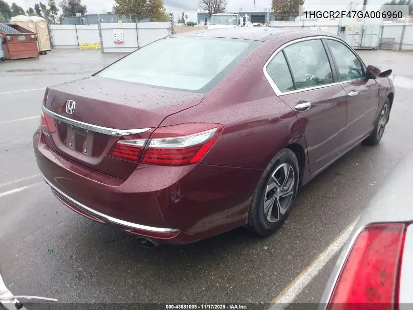 1HGCR2F47GA006960 2016 Honda Accord Lx