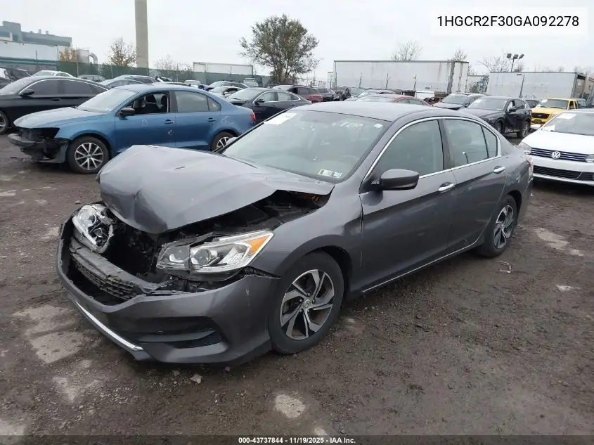 1HGCR2F30GA092278 2016 Honda Accord Lx