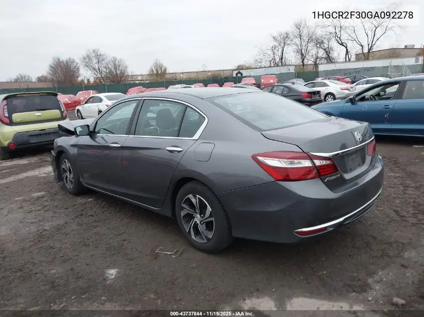 1HGCR2F30GA092278 2016 Honda Accord Lx