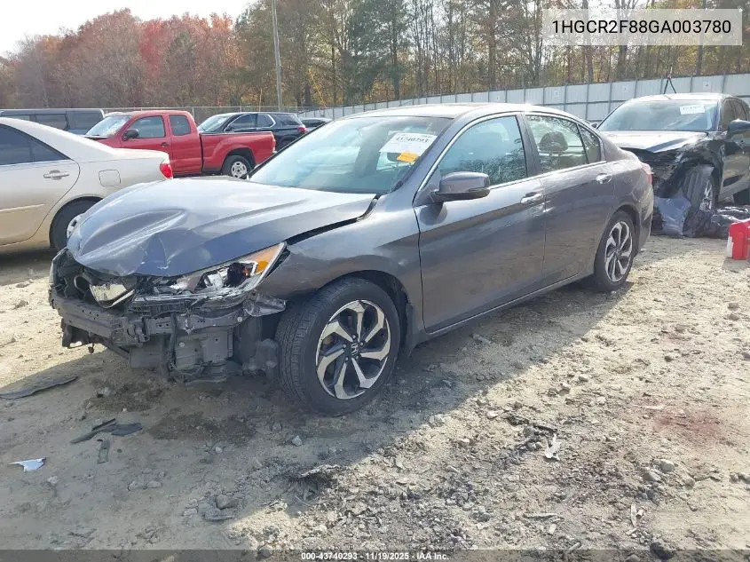 1HGCR2F88GA003780 2016 Honda Accord Ex-L