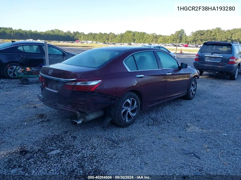 2017 Honda Accord Lx VIN: 1HGCR2F38HA193280 Lot: 40204504