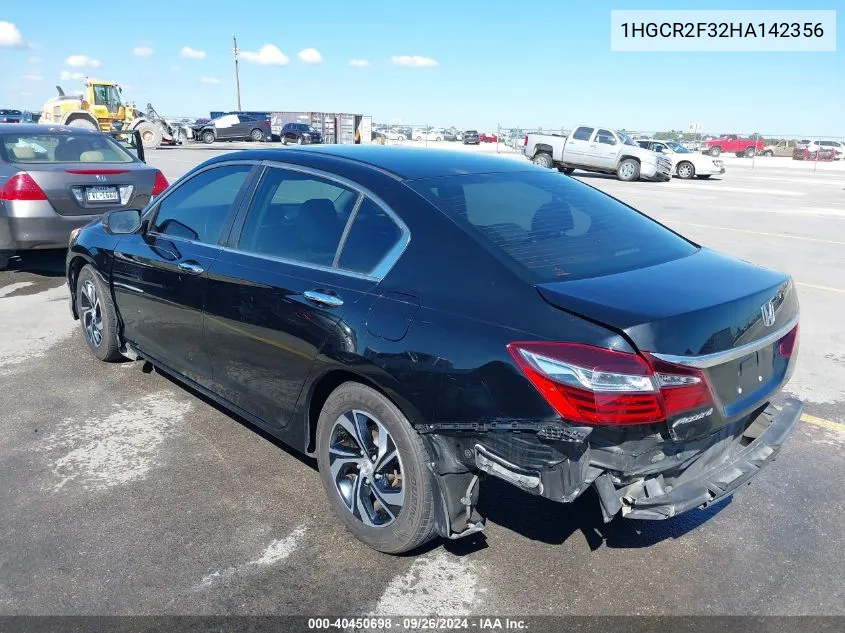 2017 Honda Accord Lx VIN: 1HGCR2F32HA142356 Lot: 40450698