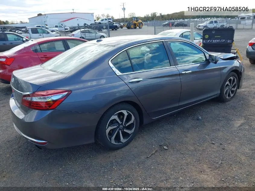 1HGCR2F97HA058506 2017 Honda Accord Ex-L