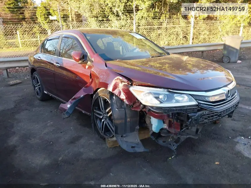 1HGCR2F52HA149759 2017 Honda Accord Sport