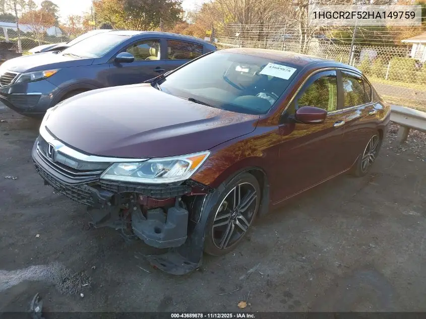 1HGCR2F52HA149759 2017 Honda Accord Sport