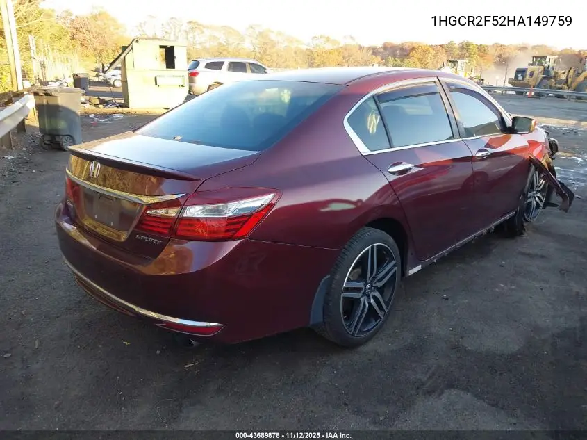 1HGCR2F52HA149759 2017 Honda Accord Sport